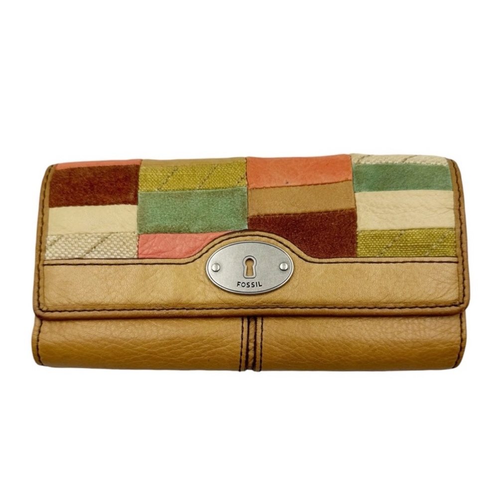 Fossil | Vintage Maddox Tan Multicolor Patchwork Suede Leather Wallet